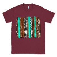 Burgundy western cowhide wood and turquoise glitter brushstrokes Classic Tee - Artiststas