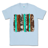 Dusty Blue western cowhide wood and turquoise glitter brushstrokes Classic Tee - Artiststas