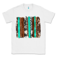 Western Cowhide Wood And Turquoise Glitter Brushstrokes Classic Tee | Teevron