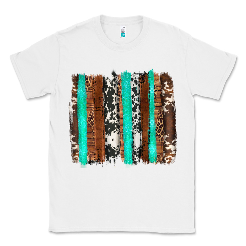 Western Cowhide Wood And Turquoise Glitter Brushstrokes Classic Tee by Artiststas | Teevron