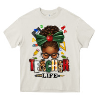 Cream teacher life afro messy bun Heavy Core Tee - texasbilliewilder