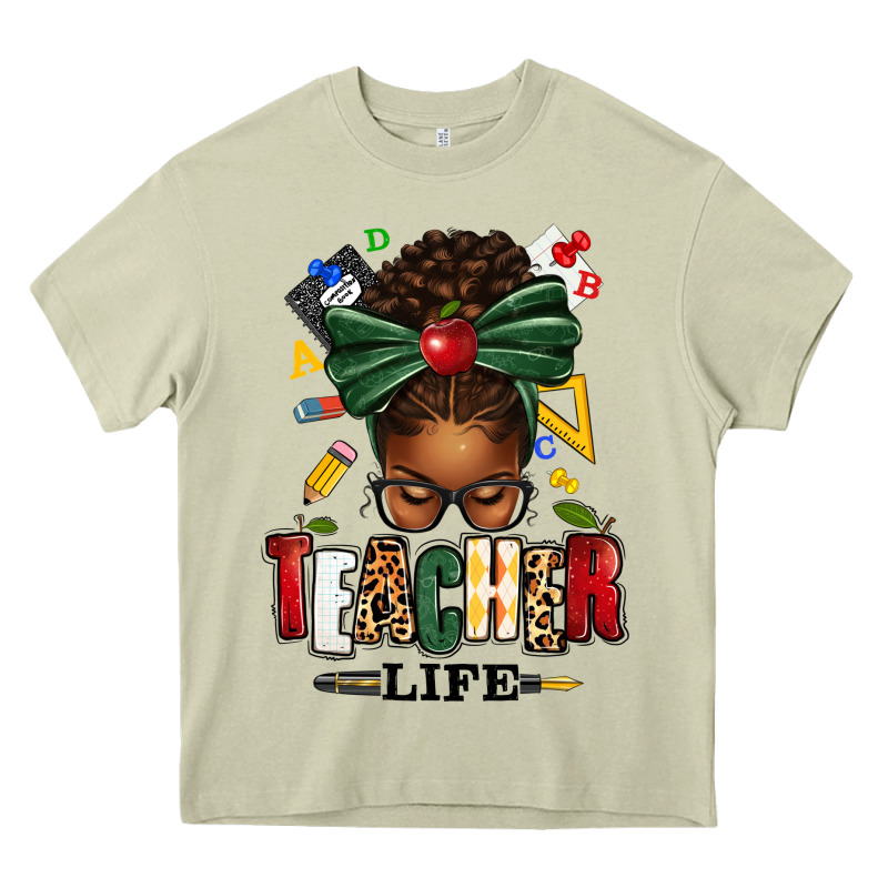 Teacher Life Afro Messy Bun Heavy Core Tee by texasbilliewilder | Teevron