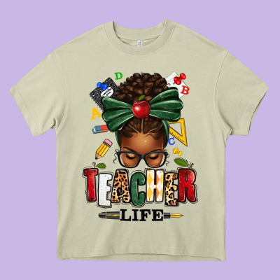 Teacher Life Afro Messy Bun Heavy Core Tee Designed By Texasbilliewilder
