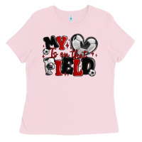 Bubblegum Pink my heart is on that field soccer Ladies Tee - MaliasSmallBusiness