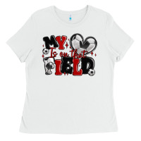 White my heart is on that field soccer Ladies Tee - MaliasSmallBusiness
