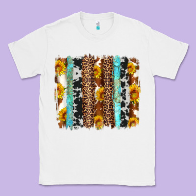 Western Cowhide Leopard Turquoise Brushstrokes Classic Tee Designed By Artiststas