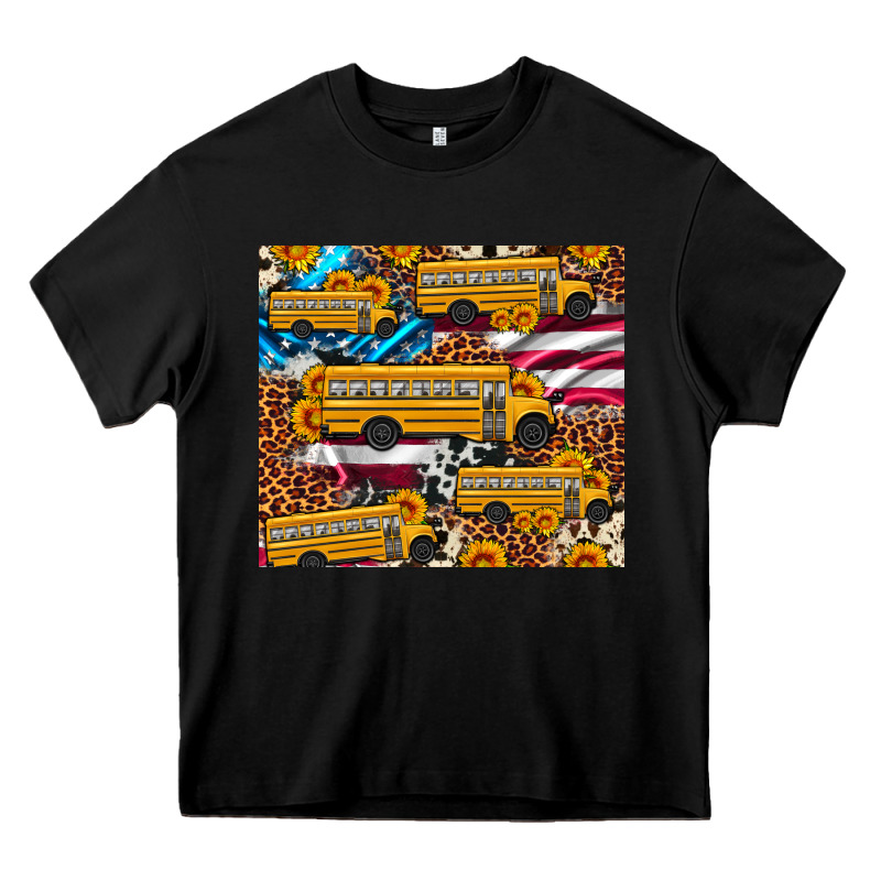 School Bus American Flag Sunflower Cowhide Leopard Heavy Core Tee by Artiststas | Teevron
