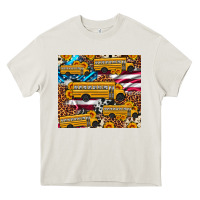 Cream school bus American flag sunflower cowhide leopard Heavy Core Tee - Artiststas