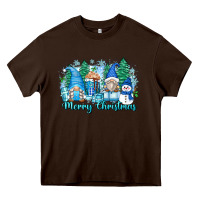 Chocolate Brown merry christmas snowman gnomes Heavy Core Tee - Zillion Design Studio