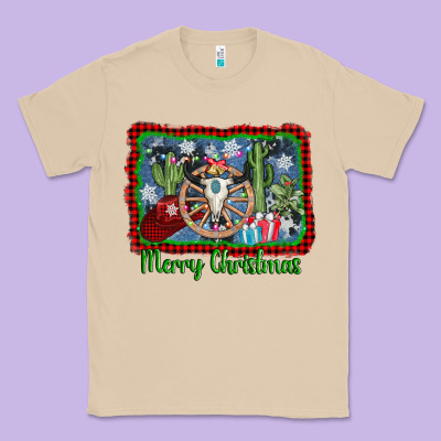 Merry Christmas Western Bull Skull Classic Tee Designed By Adodesignshop