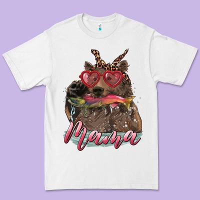 Premium Tee mother's day mama bear wıth bandana and glasses