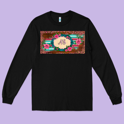 Preview Western Pink Flovers Leopard Serape   License Plate Template Long Sleeve Tee Designed By Barkaloodesign