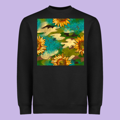 Camouflage Turquoise Glitter Sunflowers Seamless Pattern Heavyweight Sweatshirt Designed By Bundleandbundleshop