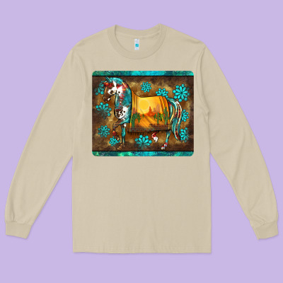 Western Horse Sunset Turquoise's Gemstones Mousepad Long Sleeve Tee Designed By Barkaloodesign