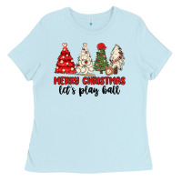 Baby Blue merry christmas let s play ball baseball Ladies Tee - MaliasSmallBusiness