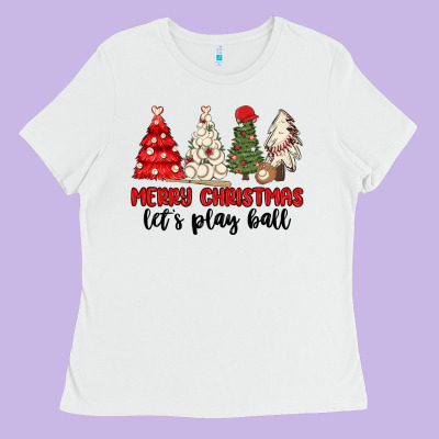 Ladies Tee merry christmas let s play ball baseball