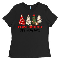 Black merry christmas let s play ball baseball Ladies Tee - MaliasSmallBusiness