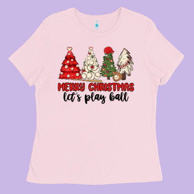 Ladies Tee merry christmas let s play ball baseball