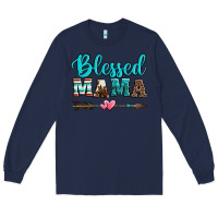 Navy blessed mama serape cowhide turquoise Long Sleeve Tee - Jasminsmagicworld