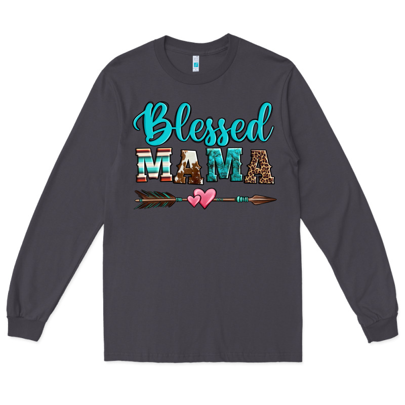 Blessed Mama Serape Cowhide Turquoise Long Sleeve Tee by Jasminsmagicworld | Teevron