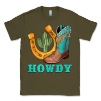 Army Green howdy turquoise cowboy boots horseshoe Classic Tee - AdoDesignShop