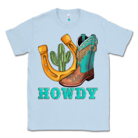 Dusty Blue howdy turquoise cowboy boots horseshoe Classic Tee - AdoDesignShop