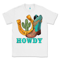White howdy turquoise cowboy boots horseshoe Classic Tee - AdoDesignShop