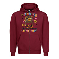Burgundy motherhood the perfect mix of chaos and love Zipper Hoodie - MaliasSmallBusiness