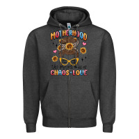 Charcoal Heather motherhood the perfect mix of chaos and love Zipper Hoodie - MaliasSmallBusiness
