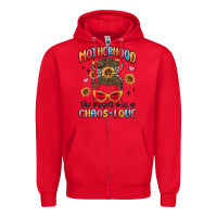 Red motherhood the perfect mix of chaos and love Zipper Hoodie - MaliasSmallBusiness