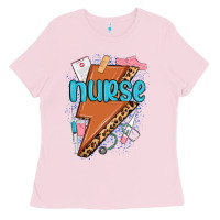 Bubblegum Pink nurse lightning bolt Ladies Tee - MaliasSmallBusiness