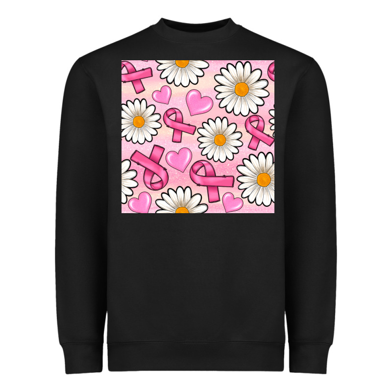 Breast Cancer Awareness With Daisy And Heart Seamless Pattern Heavyweight Sweatshirt by BundleAndBundleShop | Teevron