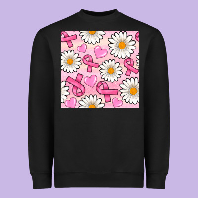 Breast Cancer Awareness With Daisy And Heart Seamless Pattern Heavyweight Sweatshirt Designed By Bundleandbundleshop