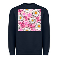 Navy breast cancer awareness with daisy and heart seamless pattern Heavyweight Sweatshirt - BundleAndBundleShop