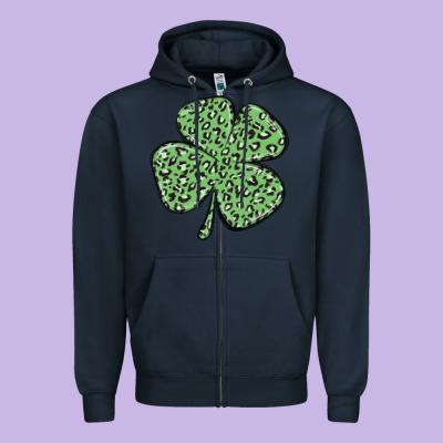 Leopard Shamrock Zipper Hoodie Designed By Maliassmallbusiness