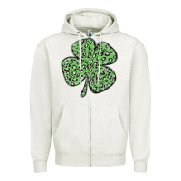Oatmeal Heather leopard shamrock Zipper Hoodie - MaliasSmallBusiness