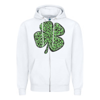 White leopard shamrock Zipper Hoodie - MaliasSmallBusiness