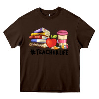 Chocolate Brown teacher life with books  pen and coffee Heavy Core Tee - Artiststas