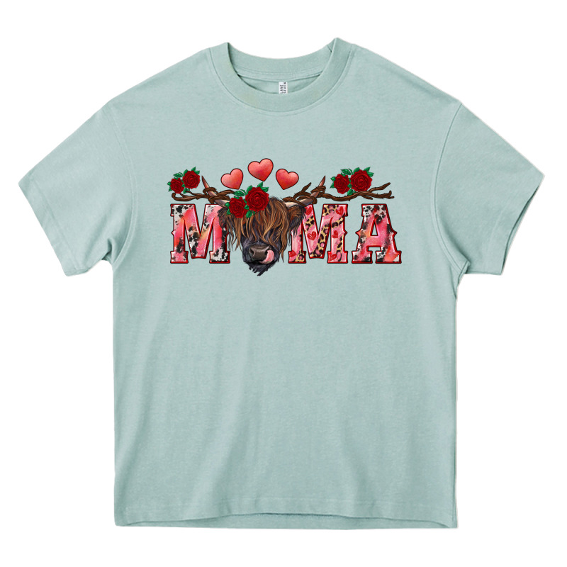Valentine's Day Mama Black Highland Cow Heavy Core Tee by RanaPortraitStore | Teevron