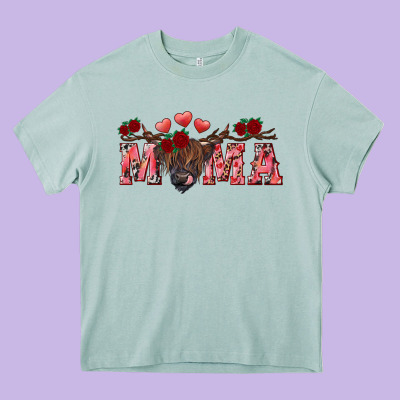Heavy Core Tee Valentine's day mama black highland cow