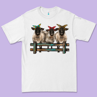3 Sheeps Suffolk Ewe With Bandanas And Fence Premium Tee Designed By Barkaloodesign