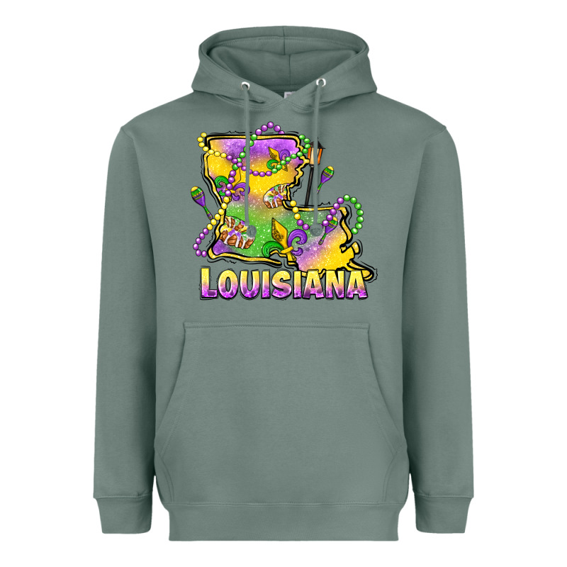 Louisiana Mardi Gras State Map Heavyweight Hoodie by LillyAllenDesigns | Teevron
