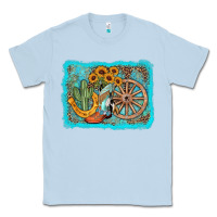 Dusty Blue western wooden wheel cowboy boots Classic Tee - AdoDesignShop