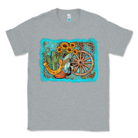 Heather Grey western wooden wheel cowboy boots Classic Tee - AdoDesignShop