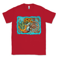 Red western wooden wheel cowboy boots Classic Tee - AdoDesignShop