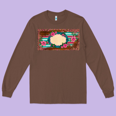 Western Pink Flovers Leopard Serape   License Plate Template Long Sleeve Tee Designed By Barkaloodesign
