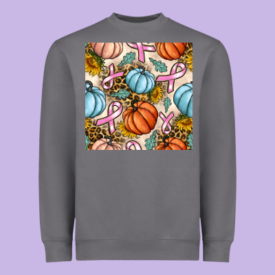 Breast Cancer Awareness With Pumpkin And Leopard Seamless Pattern Heavyweight Sweatshirt Designed By Bundleandbundleshop