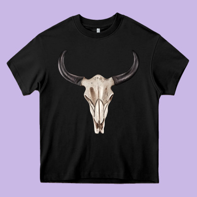 Western Bull Skull Tbw Heavy Core Tee Designed By Texasbilliewilder