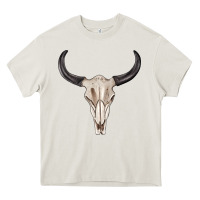Cream western bull skull tbw Heavy Core Tee - texasbilliewilder