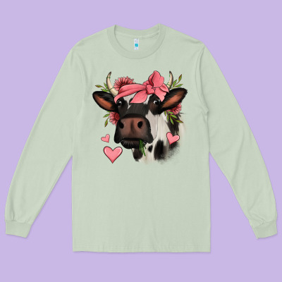Valentines Day Cow Long Sleeve Tee Designed By Jasminsmagicworld